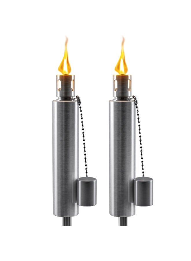 Matney Stainless Steel Outdoor Torches - Decorative Garden & Yard Lights - 5 ft Oil Lamp for Citronella - Fiberglass Wick & Snuffer Cap - Set of 2 (Barrel) - Image 1