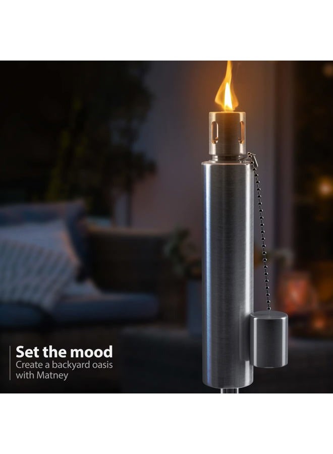 Matney Stainless Steel Outdoor Torches - Decorative Garden & Yard Lights - 5 ft Oil Lamp for Citronella - Fiberglass Wick & Snuffer Cap - Set of 2 (Barrel) - Image 2
