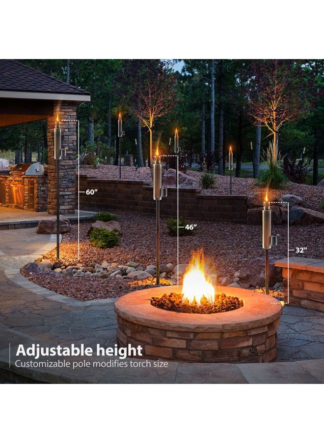 Matney Stainless Steel Outdoor Torches - Decorative Garden & Yard Lights - 5 ft Oil Lamp for Citronella - Fiberglass Wick & Snuffer Cap - Set of 2 (Barrel) - Image 4