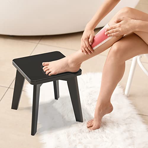 Bamsanritz Shower Stool for Shaving Legs Kids Adults Small Bench for Bathroom Sink Bedroom Bamboo Wooden Stool for Inside Shower Black 10 inch - Image 2
