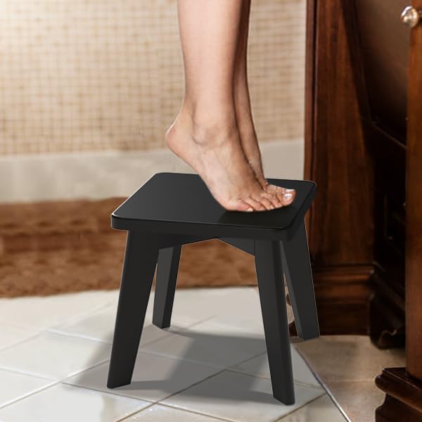 Bamsanritz Shower Stool for Shaving Legs Kids Adults Small Bench for Bathroom Sink Bedroom Bamboo Wooden Stool for Inside Shower Black 10 inch - Image 3