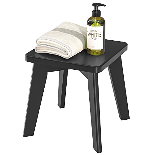 Bamsanritz Shower Stool for Shaving Legs Kids Adults Small Bench for Bathroom Sink Bedroom Bamboo Wooden Stool for Inside Shower Black 10 inch - Image 1