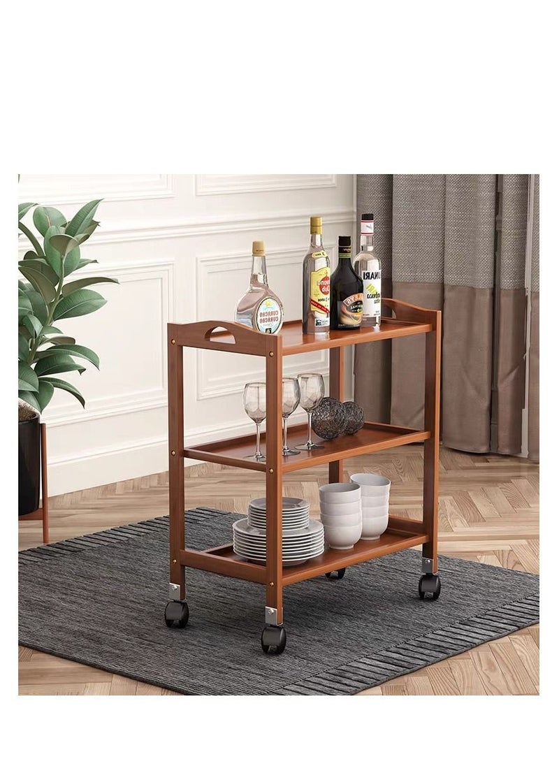 Generic FFD Bamboo Kitchen Trolley Kitchen Storage Rack Serving Trolley Island Cart with Rotating Wheels Storage Shelf Rack with Wheels Storage Trolley Storage Shelf  - Image 5