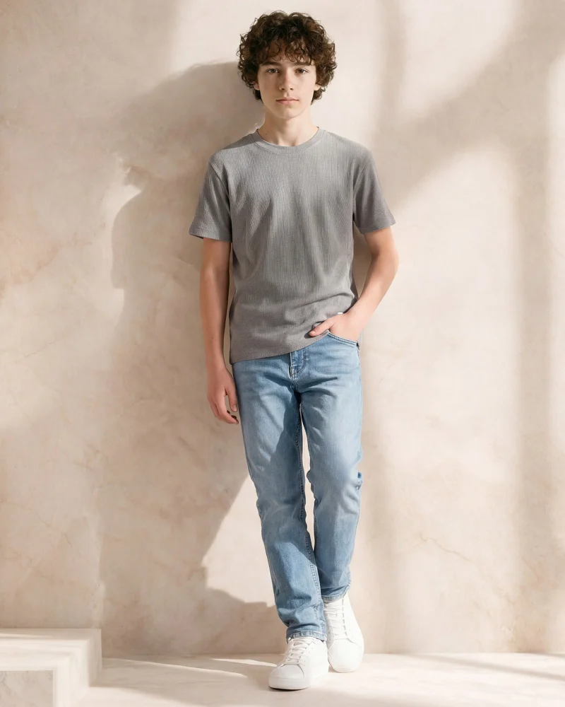 ردتاغ Boys Grey Plain T-Shirt