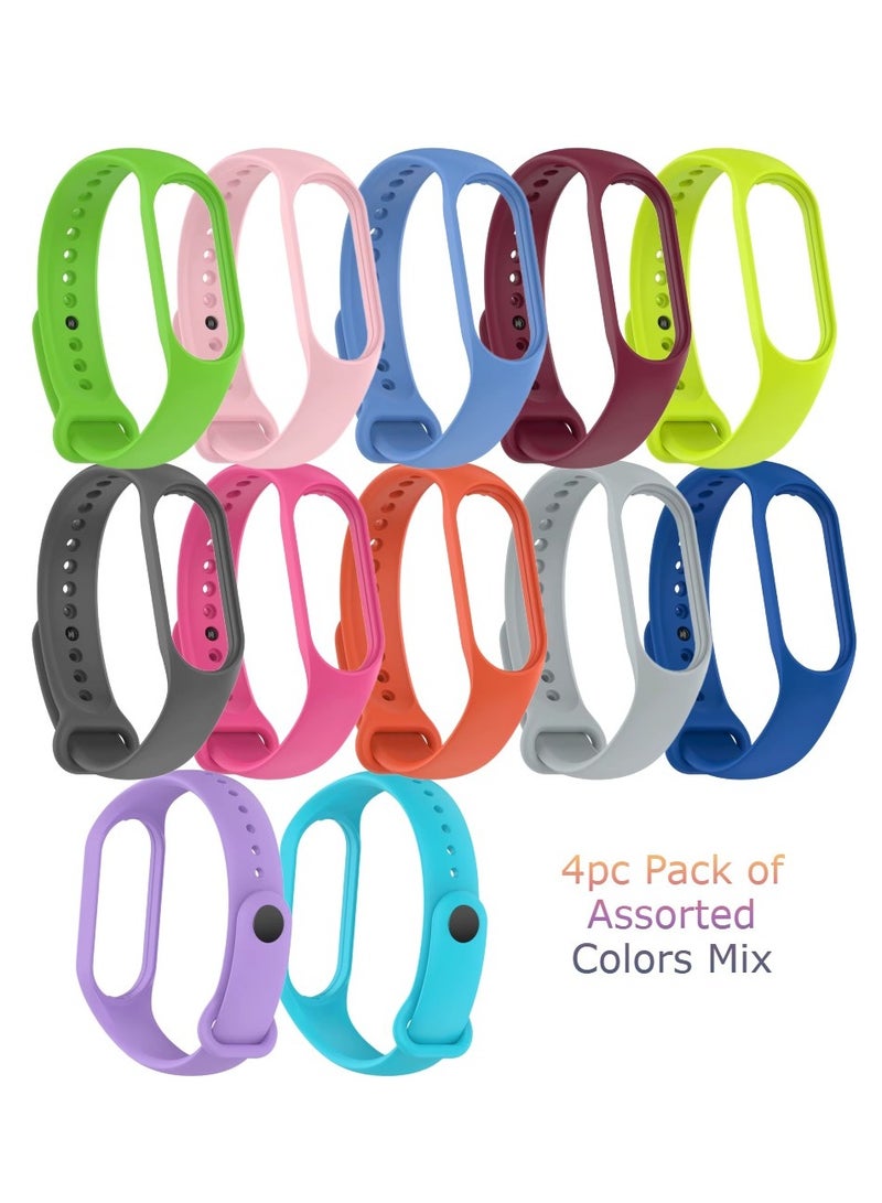 HEXABEX Band Strap for Xiaomi Mi Band 7 Wristband Soft Silicone Strap (Pack of 4)