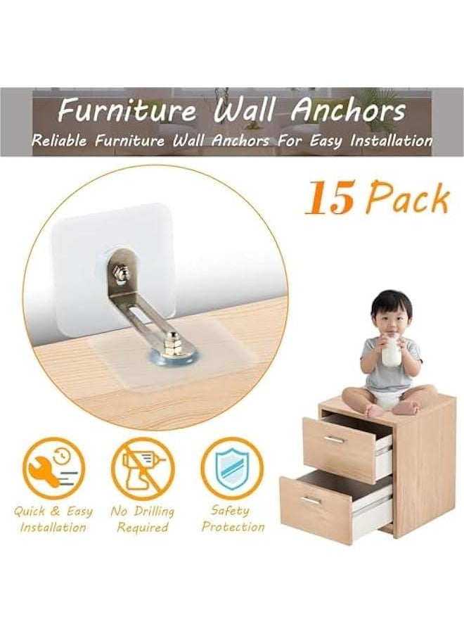 MIXDE Furniture Wall Anchors,15 Pairs Anti Tip Furniture Anchors Kit for Baby Proofing,Furniture Bookshelf Falling Prevention Safety Straps Self-Adhesive Furniture Anchors for Cabinets Drawer  - Image 2