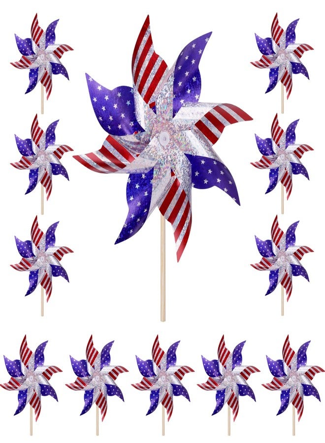 VEKDA Reflective Patriotic Pinwheels 4th of July Decorations 12 Pack Red White and Blue Windmills Decorations Wind Spinners for Yard Garden,Independence Day, Memorial Day - Image 1
