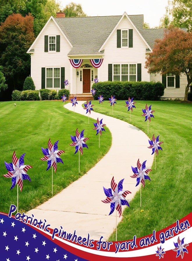 VEKDA Reflective Patriotic Pinwheels 4th of July Decorations 12 Pack Red White and Blue Windmills Decorations Wind Spinners for Yard Garden,Independence Day, Memorial Day - Image 3