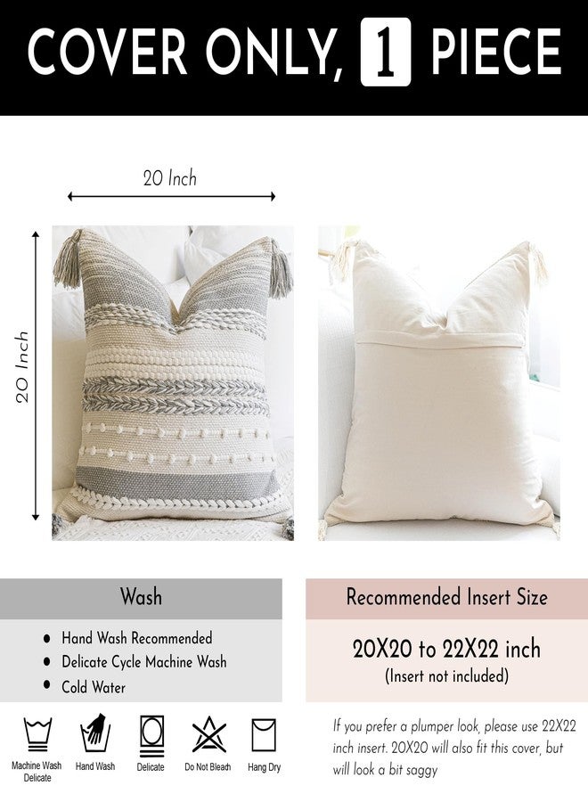 BlissBlush Gray Boho Decorative Throw Pillow Cover 20x20 Square Farmhouse Accent Cushion for Couch Sofa Livingroom Bedroom Pillowcase Modern Home Décor (Pack of 1) - Image 4