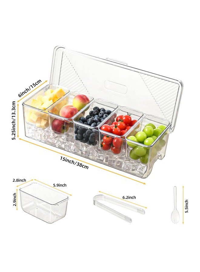 Uni HIMO Large Chilled Condiment Caddy,Stackable Chilled Condiment Containers Server with Lids for 5 Removable Compartments (1, Transparent, 5 Containers 1 Lid) - Image 3