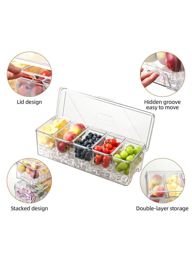 Uni HIMO Large Chilled Condiment Caddy,Stackable Chilled Condiment Containers Server with Lids for 5 Removable Compartments (1, Transparent, 5 Containers 1 Lid) - Image 4
