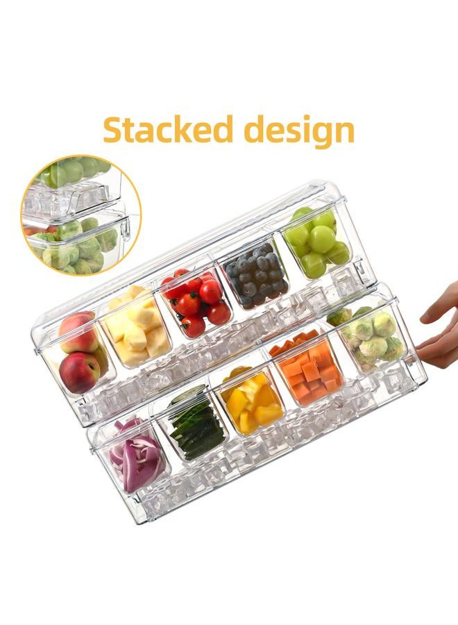 Uni HIMO Large Chilled Condiment Caddy,Stackable Chilled Condiment Containers Server with Lids for 5 Removable Compartments (1, Transparent, 5 Containers 1 Lid) - Image 2
