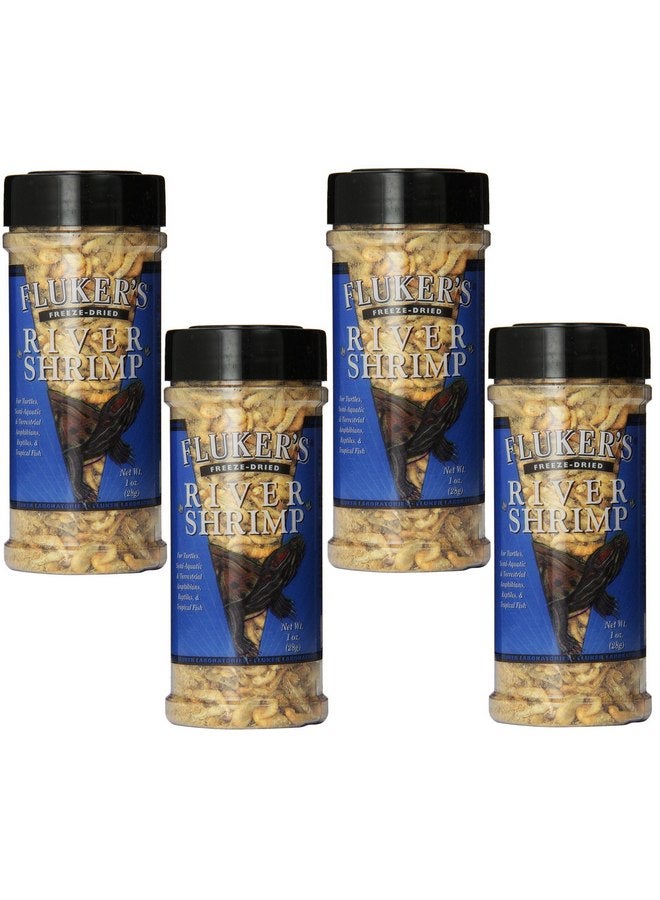 (4 عبوات) طعام الحيوانات الأليفة من الروبيان النهري المجفف بالتجميد من Fluker's، برطمانات سعة 1 أونصة