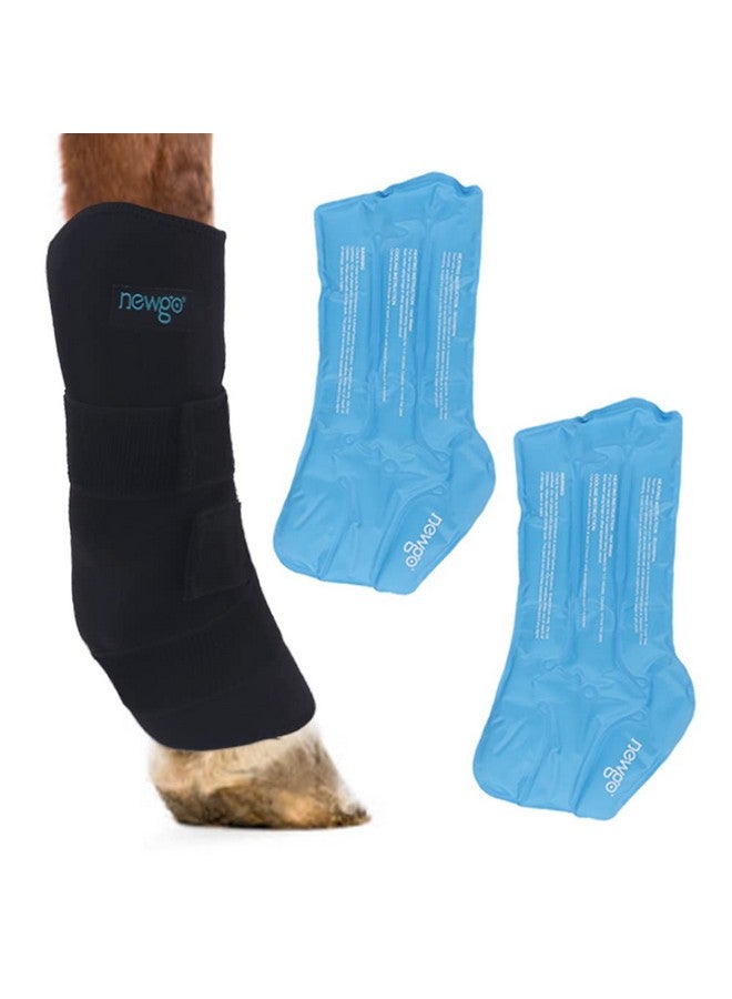 نيو جو كمادات الثلج للخيول، كمادات الثلج القابلة لإعادة الاستخدام لساقي الخيول في حالة الإصابة، كمادات ركبة الخيول المبردة، كمادات الثلج الكاملة للساق، كمادات باردة واحدة مع عبوتين من الجل للركبة والساقين والأحذية والحوافر - Image 1