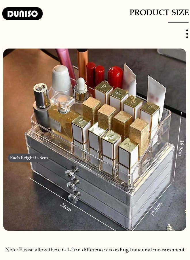 DUNISO Multi-function Jewelry Organizer Box with Tissue Box, 3 Drawers Clear Anti-oxidation Jewelry Boxes with Lipstick Makeup Brush Tray Top, Detachable Velvet Jewelry Display Case for Earring, Bangle, Bracelet, Necklace and Cosmetic - Image 4
