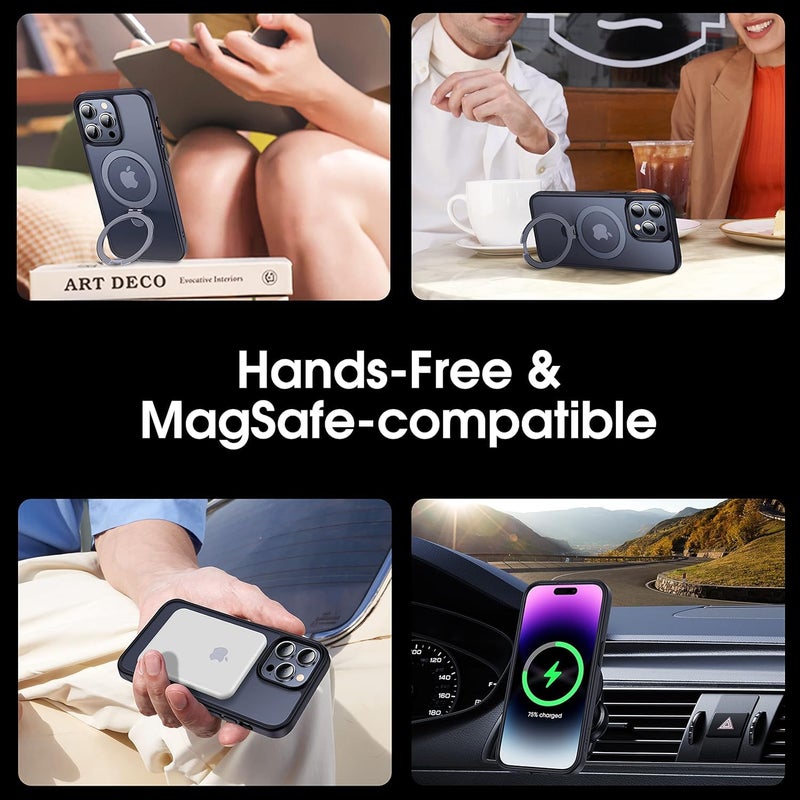 CASEKOO for iPhone 15 Pro Case with Magnetic Invisible Stand [Military Drop Protection] [Compatible with MagSafe] Shockproof Slim Translucent Matte Case 6.1 Inch, Black, for Man/Woman - Image 4