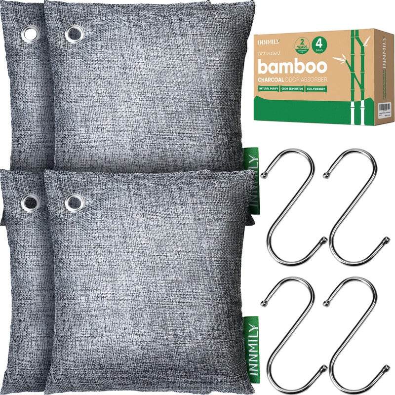 Activated Charcoal Odor Absorber Odor Eliminator for Strong OdorBamboo Charcoal Air Purifying Bags for Home Car Closet Pet Smoke Room Deodorizer 4 x 500g Large Unscented