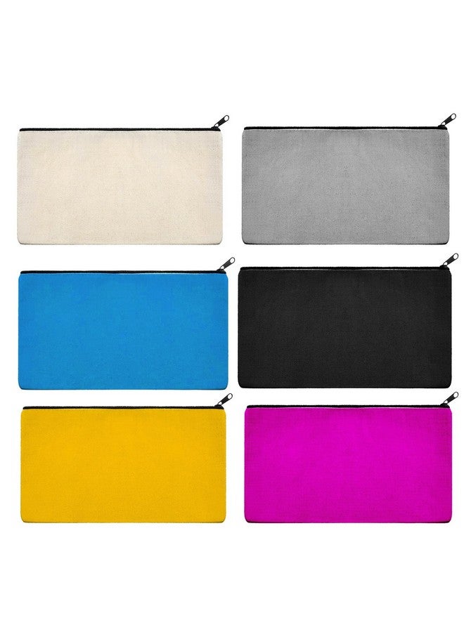 Lify DIY Craft Blank Bag Canvas Makeup Pencil Pouch with Zipper- Multipurpose Pen Pencil Case Cotton Canvas Cosmetic Bag Travel Cosmetic Bag -6 Piece Pack - Image 1