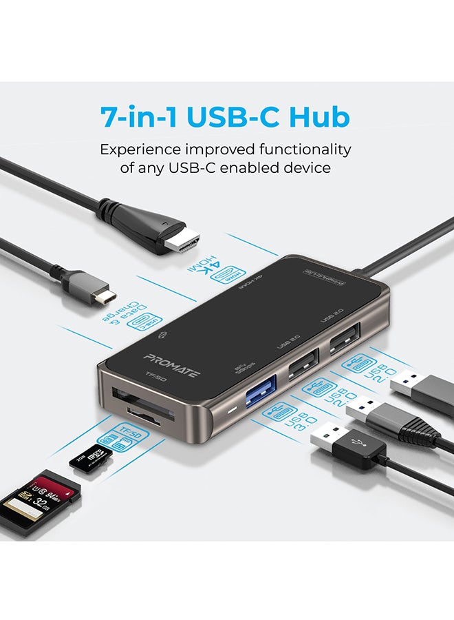PROMATE USB-C HDMI Adapter with TF/SD Card Slot, 3 USB, Sync Charge USB-C Port, PrimeHub-Lite Black - Image 2