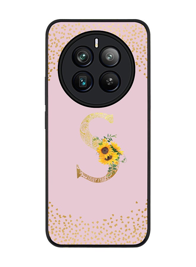 Stylizedd Rugged Black edge case for Realme 12 Pro / Realme 12 Pro Plus 5G, Custom Monogram Initial Letter Mandala Floral Pattern Alphabet-S (Pink ) - Image 1