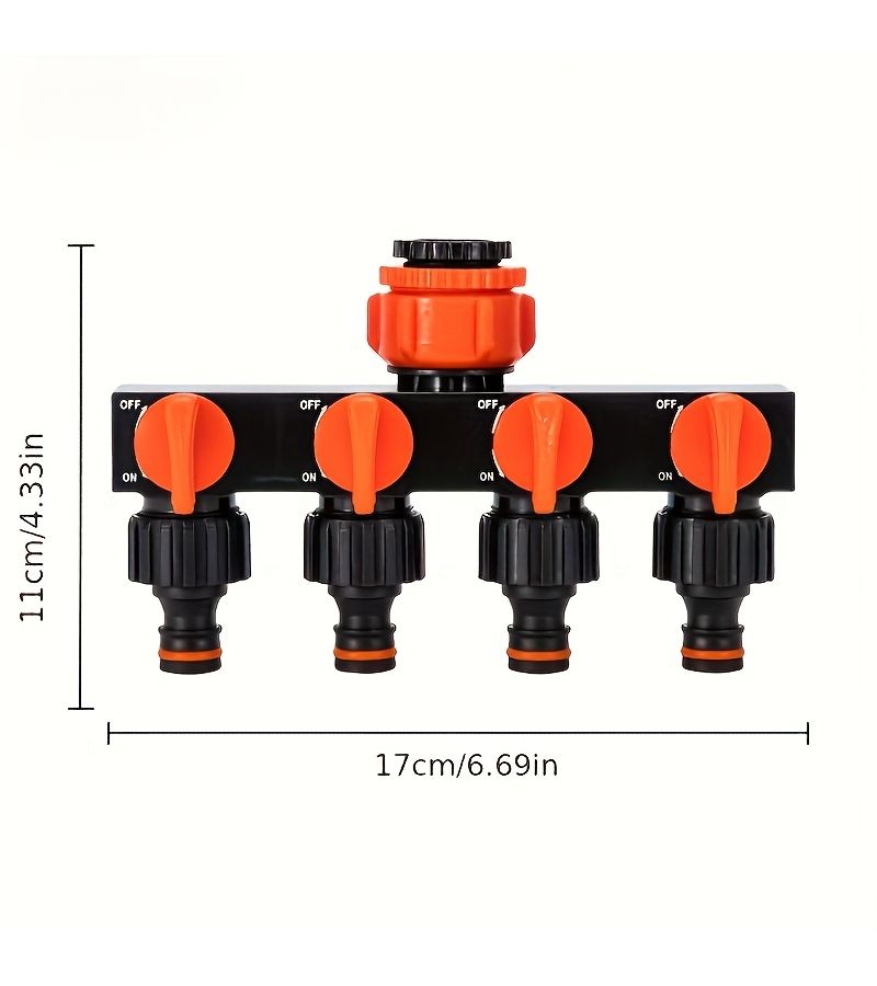 Yellow Heavy Duty Garden Hose Splitter 4 Way with Independent Shut Off Valves - Image 3