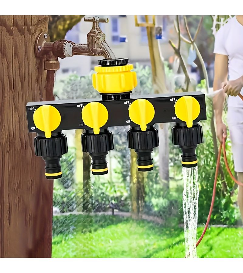 Yellow Heavy Duty Garden Hose Splitter 4 Way with Independent Shut Off Valves - Image 5