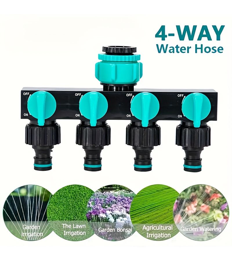 Yellow Heavy Duty Garden Hose Splitter 4 Way with Independent Shut Off Valves - Image 2