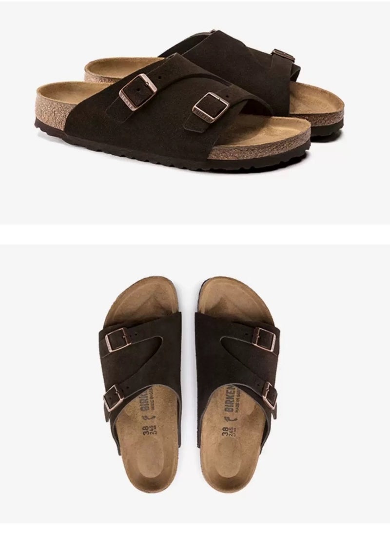 BIRKENSTOCK German imported men's and women's cowhide suede soft-soled Zurich double-strap flip-flops