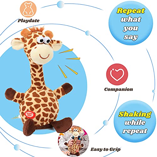 Hopearl Talking Giraffe Repeats What You Say Shaking Head Electric Interactive Animated Toy Speaking Plush Buddy Gift for Toddlers, 9.5'' - Image 4