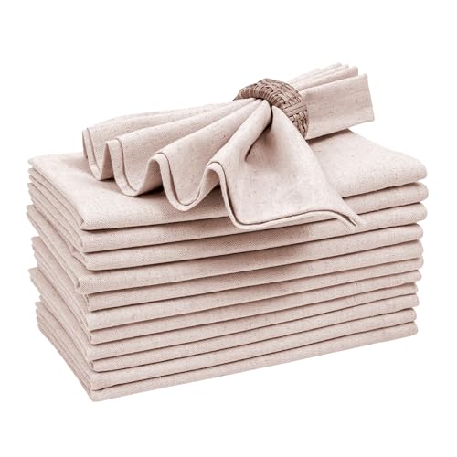 Bedding Craft Linen Flax Cotton Cloth Dinner Napkins Set of 12 – 18x18 Natural Hemstitched Reusable Fabric Napkins for Weddings, Parties, Dinners & Table Décor – Elegant & Durable - Image 1