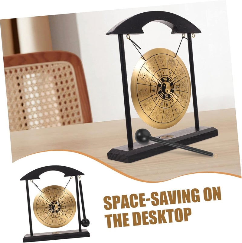 Vaguelly Gong Feng Shui Desktop Gong Brass Gong Feng Shui Brass Gong Chinese Dragon Gong with Stand Home Accents Decor Zen Art Gong Percussion Instruments - Image 2
