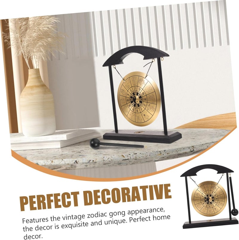 Vaguelly Gong Feng Shui Desktop Gong Brass Gong Feng Shui Brass Gong Chinese Dragon Gong with Stand Home Accents Decor Zen Art Gong Percussion Instruments - Image 3