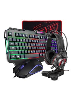 FANTECH FANTECH P51SE Gaming Keyboard and Mouse, Gaming Headset and Headphone Stand, Gaming Mouse Pad Combo - Wired RGB Rainbow Backlit PC Gamers Basic 5 in 1 Gaming Set - Black  - Image 1