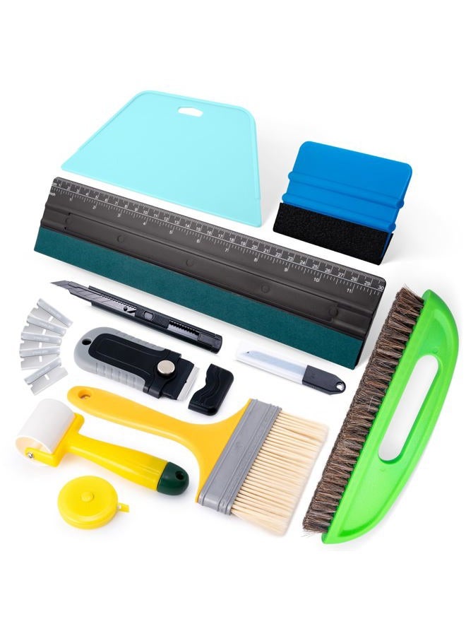 FOSHIO Professional Wallpaper Tools Kit, Including Wallpaper Smoothing Brush, Seam Roller, Paste Brush, Wallpaper Smoothing Tool, Wallpaper Scraper, Vinyl Wrap Gloves, Mesureing Tape, Exacto Knife - Image 1