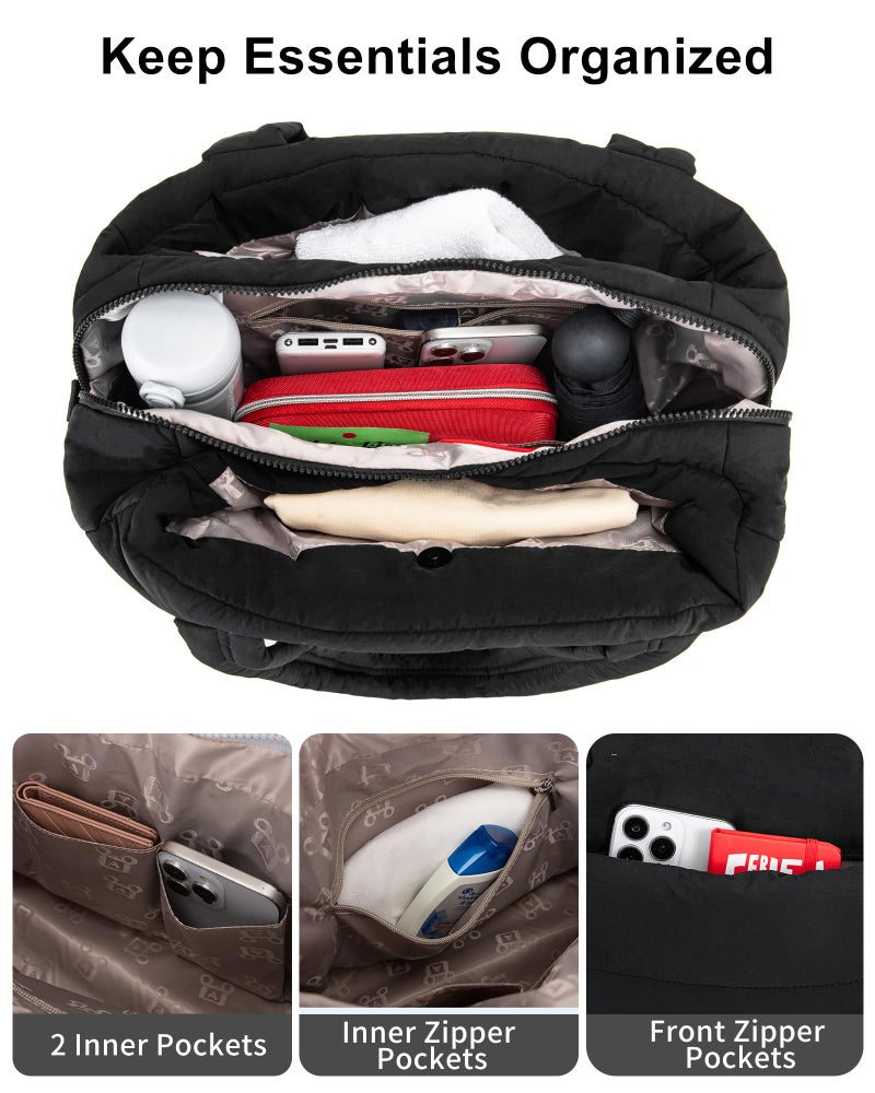 OYLOLA Gym Bag for Women Travel Bag Puffer Duffle Bags Large Carry On Weekender Bags Lightweight Overnight Bag for Women Nurse Bag with Shoes Compartment (Black) - Image 5