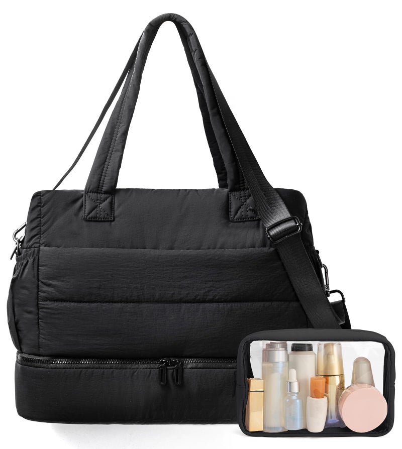 OYLOLA Gym Bag for Women Travel Bag Puffer Duffle Bags Large Carry On Weekender Bags Lightweight Overnight Bag for Women Nurse Bag with Shoes Compartment (Black) - Image 1