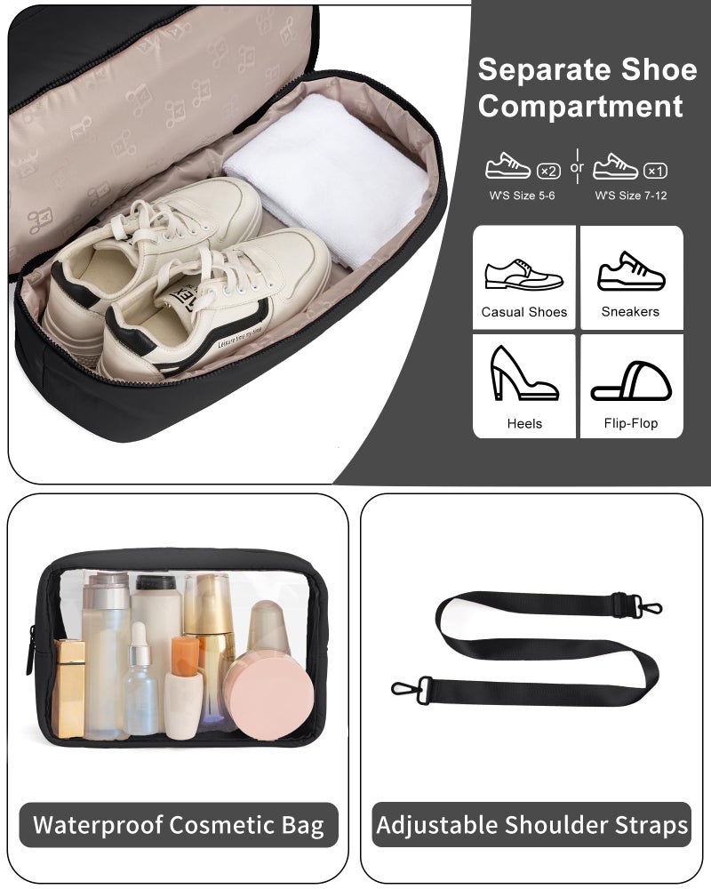 OYLOLA Gym Bag for Women Travel Bag Puffer Duffle Bags Large Carry On Weekender Bags Lightweight Overnight Bag for Women Nurse Bag with Shoes Compartment (Black) - Image 4