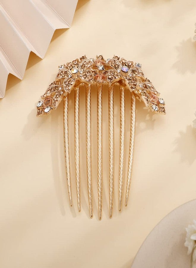 Jumwrit Crystal Bride Wedding Comb - Colorful Rhinestone Flower Hair Clip Comb, Big Floral Vintage Bridesmaid Headpiece, Bridal Hair Jewelry for Women Girls (Champagne) - Image 3