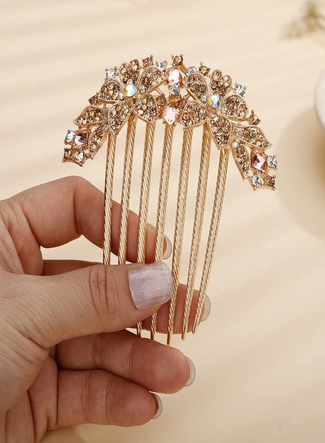 Jumwrit Crystal Bride Wedding Comb - Colorful Rhinestone Flower Hair Clip Comb, Big Floral Vintage Bridesmaid Headpiece, Bridal Hair Jewelry for Women Girls (Champagne) - Image 1