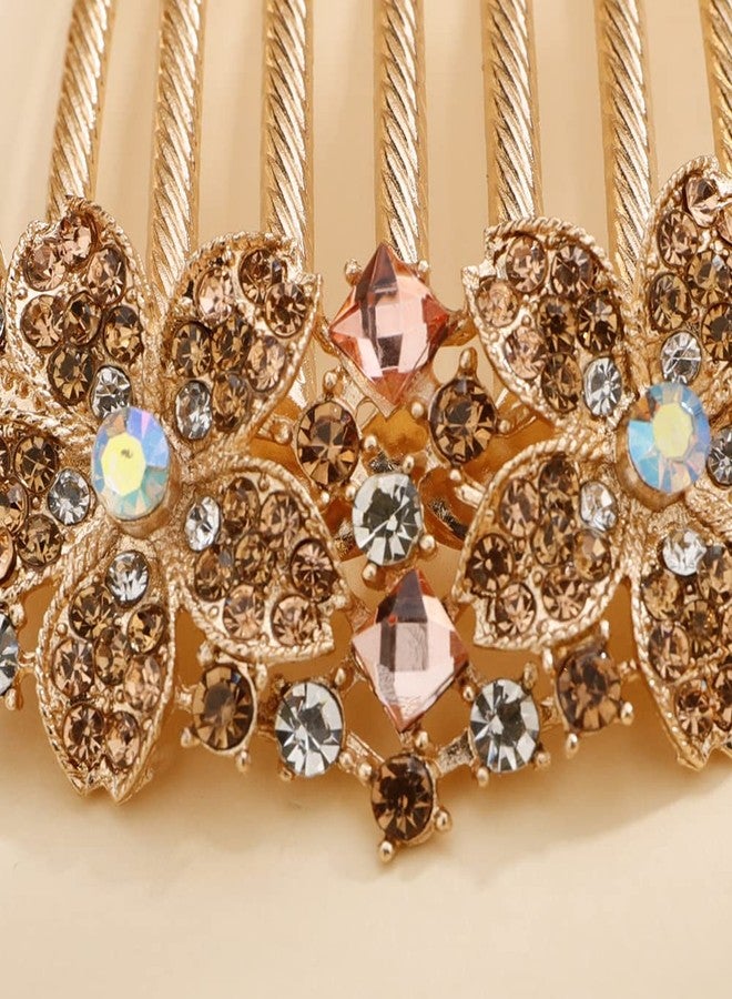 Jumwrit Crystal Bride Wedding Comb - Colorful Rhinestone Flower Hair Clip Comb, Big Floral Vintage Bridesmaid Headpiece, Bridal Hair Jewelry for Women Girls (Champagne) - Image 5