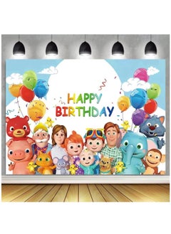 KASTWAVE 7x5ft Birthday Party Supplies Decorations Backdrop for 1st 2nd 3rd Happy Birthday Banner Cartoon Family Background for Photography Boys Girls Photo Booth Studio Props Blue  - Image 1