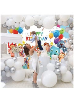 KASTWAVE 7x5ft Birthday Party Supplies Decorations Backdrop for 1st 2nd 3rd Happy Birthday Banner Cartoon Family Background for Photography Boys Girls Photo Booth Studio Props Blue  - Image 2