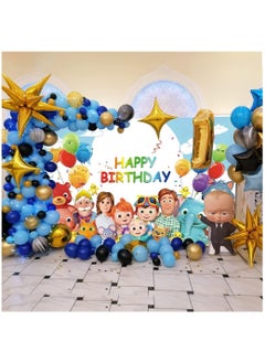 KASTWAVE 7x5ft Birthday Party Supplies Decorations Backdrop for 1st 2nd 3rd Happy Birthday Banner Cartoon Family Background for Photography Boys Girls Photo Booth Studio Props Blue  - Image 5