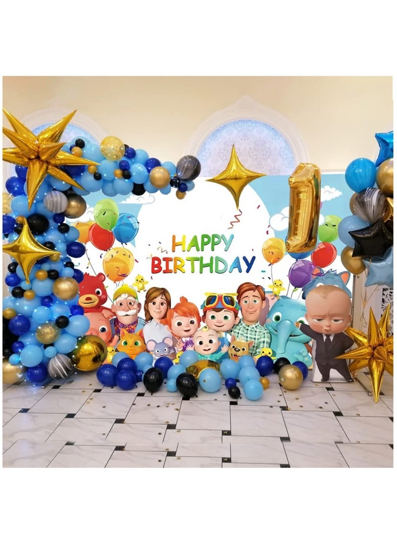 KASTWAVE 7x5ft Birthday Party Supplies Decorations Backdrop for 1st 2nd 3rd Happy Birthday Banner Cartoon Family Background for Photography Boys Girls Photo Booth Studio Props Blue - Image 5