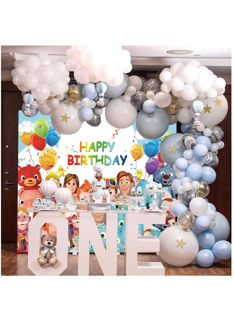 KASTWAVE 7x5ft Birthday Party Supplies Decorations Backdrop for 1st 2nd 3rd Happy Birthday Banner Cartoon Family Background for Photography Boys Girls Photo Booth Studio Props Blue - Image 3