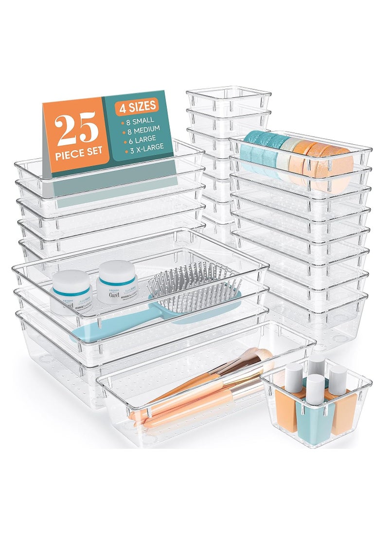 wnnualo 25 PCS  Plastic Drawer Organizers Set, 4-Size Desk Drawer Organizer Trays Storage Tray for Makeup, Bedroom, Kitchen, Vanity & Office  - Image 1