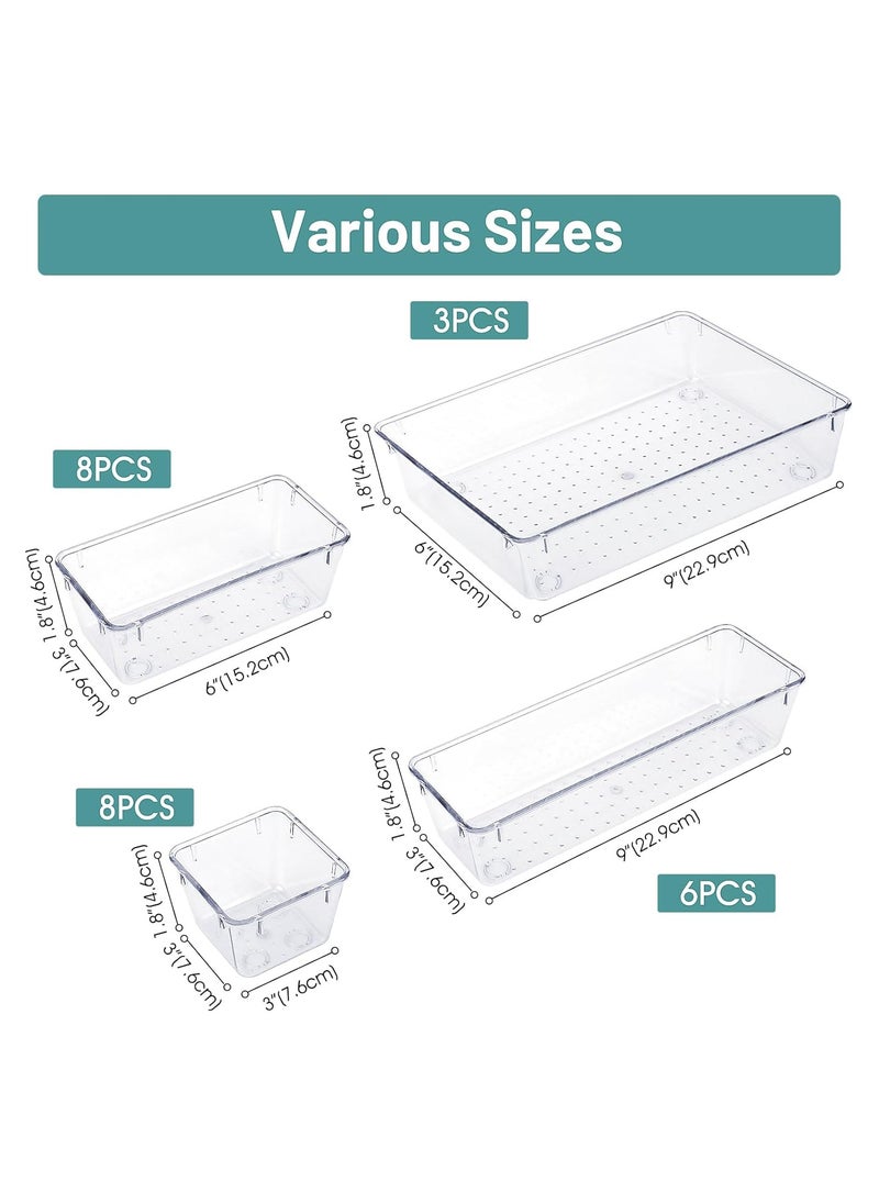 wnnualo 25 PCS  Plastic Drawer Organizers Set, 4-Size Desk Drawer Organizer Trays Storage Tray for Makeup, Bedroom, Kitchen, Vanity & Office  - Image 2