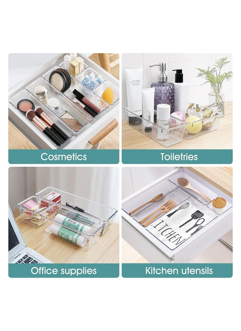 wnnualo 25 PCS  Plastic Drawer Organizers Set, 4-Size Desk Drawer Organizer Trays Storage Tray for Makeup, Bedroom, Kitchen, Vanity & Office  - Image 3