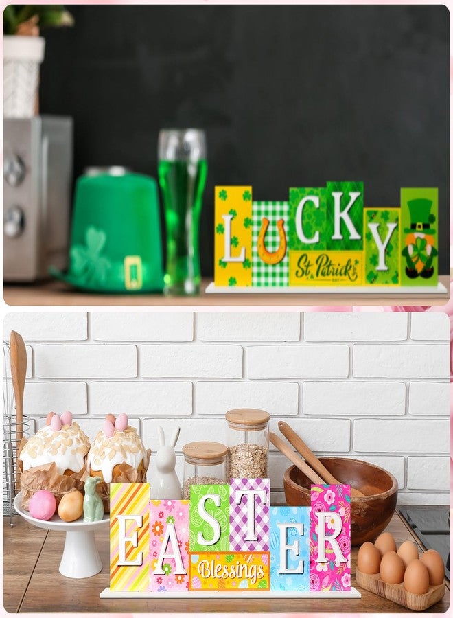 Menkxi 3 Pcs Valentine's Day Easter St. Patrick's Day Decorations Theme Farmhouse Wooden Sign Valentine Sign Table Centerpiece Decor Decorations Decorative Wood Block Set for Home Shelf Tiered Tray - Image 5