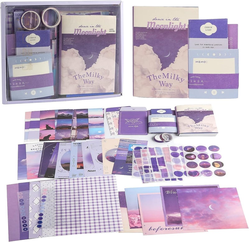 STORE 2508 Store2508 346pcs Journal Supplies Kit Vintage Scrapbook Stickers Art journaling kit. Journal Schedulers DIY Paper Stickers for Decoration Notebook Collage Album Aesthetic Tape (Moonlight) - Image 1